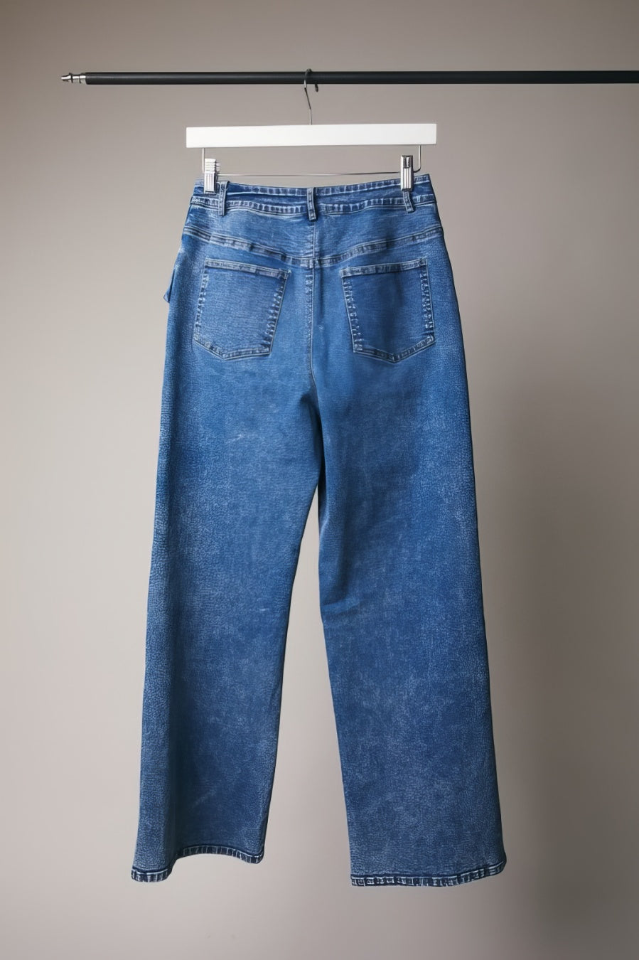 Ruffle Detail Wide Leg Stretch Denim Pant