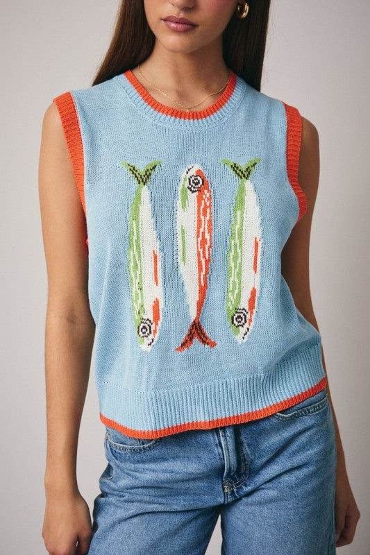 Graphic Fish Sweater Vest