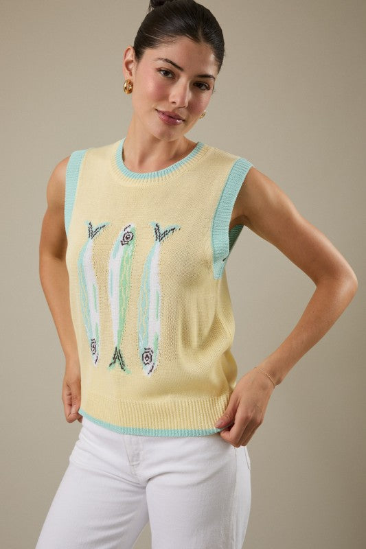Graphic Fish Sweater Vest