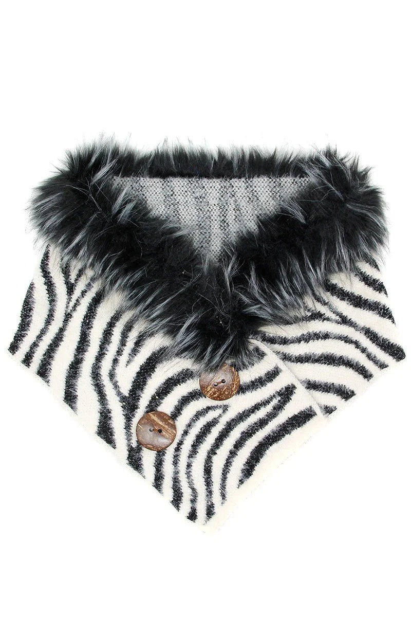 Zebra Pattern Tube Scarf Faux Button