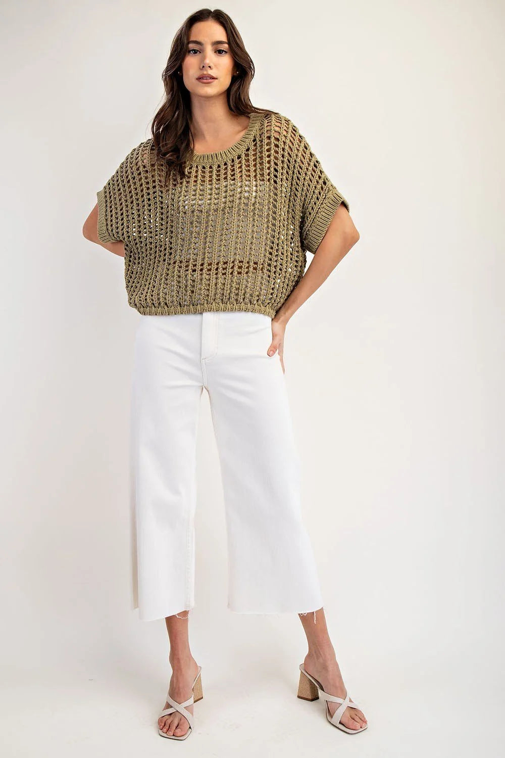 Crochet Knit Short Sleeve Sweater Top