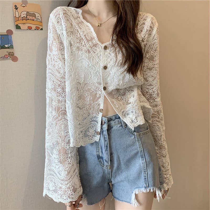 Crochet Lace Long Sleeve Cardigan
