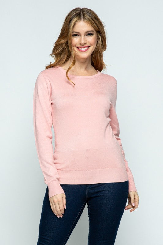 Simplicity Crew Neck Pullover Sweater - Soft Fine-Knit Essential