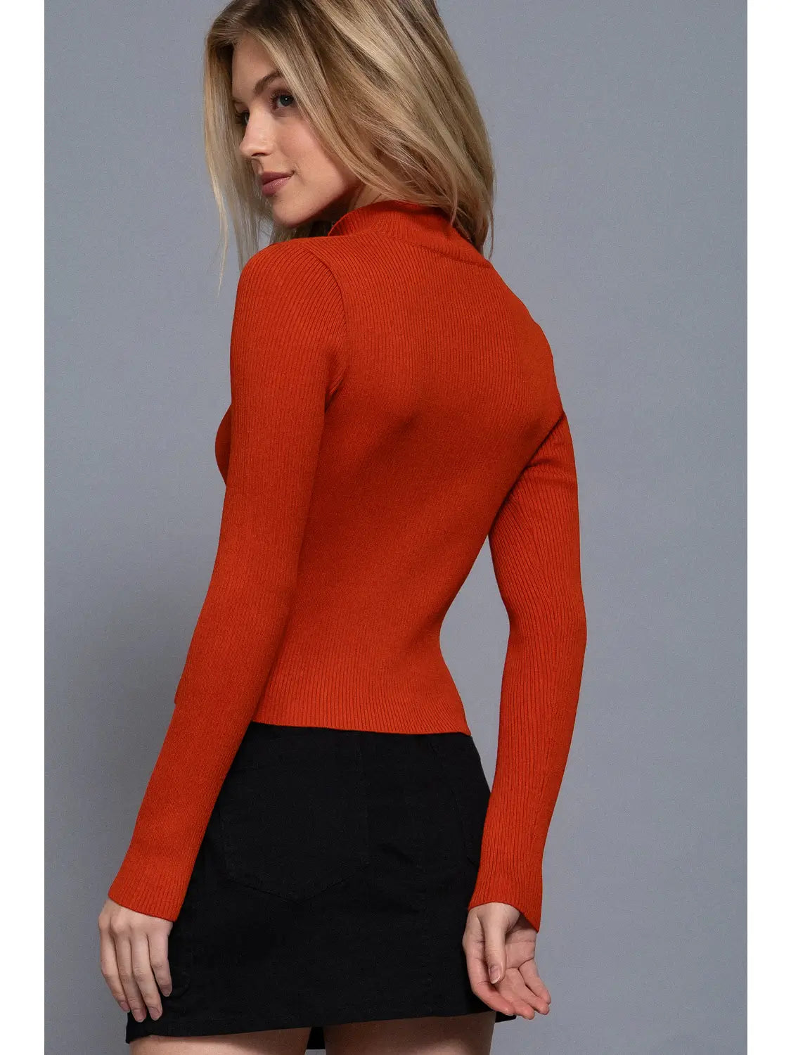 Long-Sleeve Two-Way Zip Ribbed Sweater
