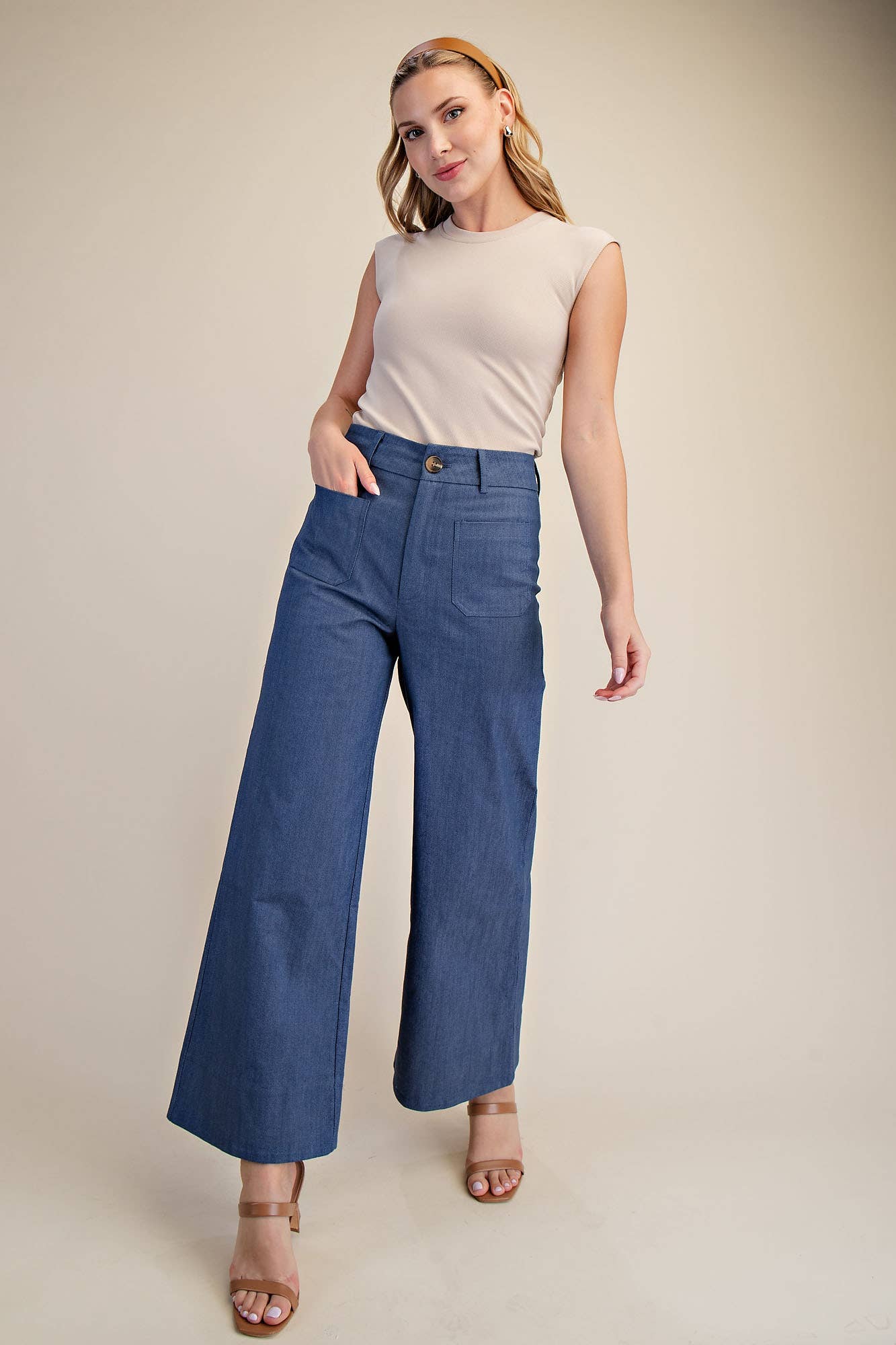 High Rise Front Pocket Wide Leg Jeans