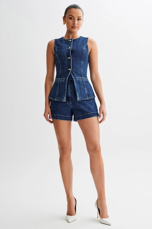 Denim Vest & Shorts Two-Piece Set
