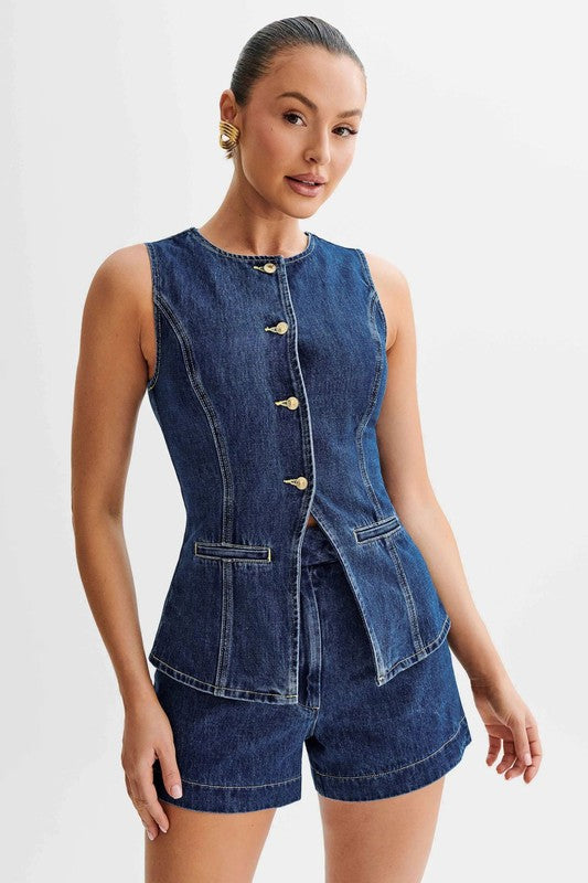 Denim Vest & Shorts Two-Piece Set