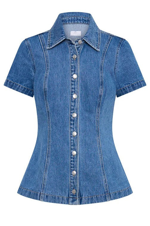 Denim Button-Up Top & Mini Skirt Two-Piece Set | Blue | SS26