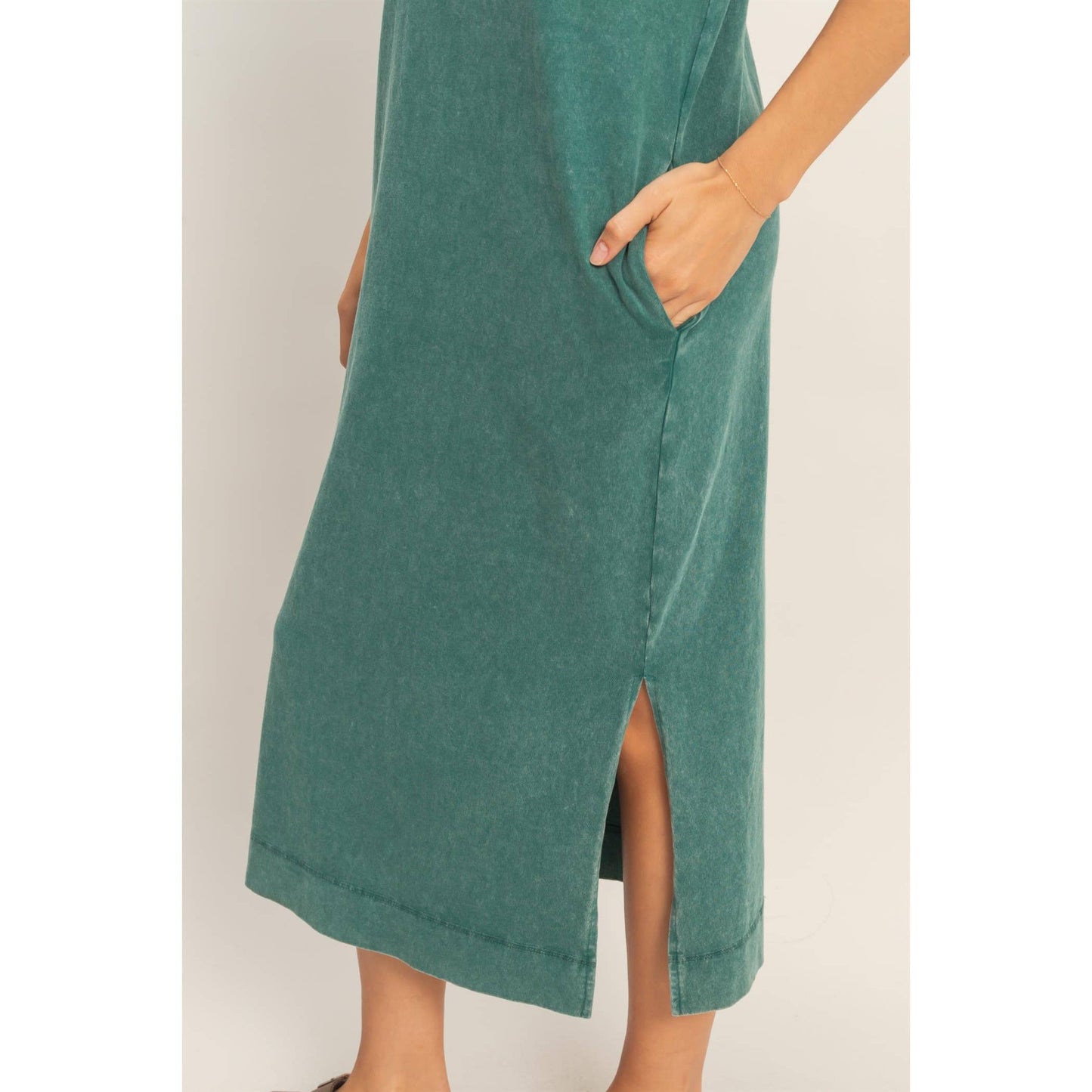 Mineral Wash Cap Sleeve Midi Dress
