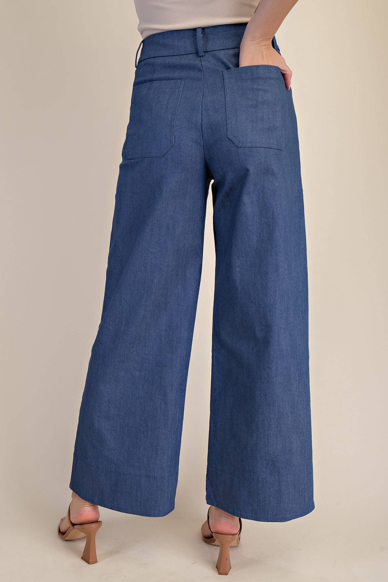 High Rise Front Pocket Wide Leg Jeans