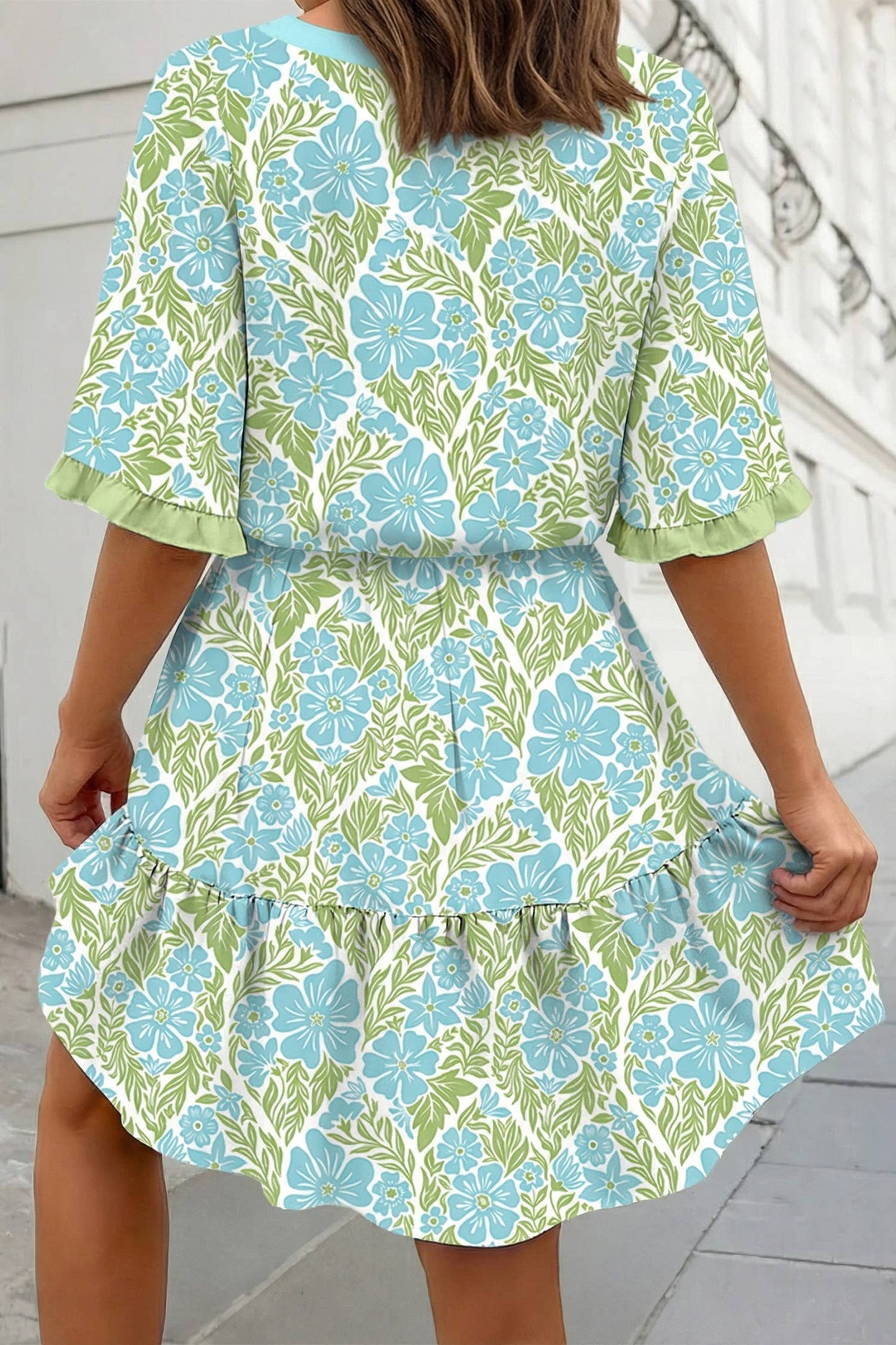 Floral Print Frill Trim Blouse