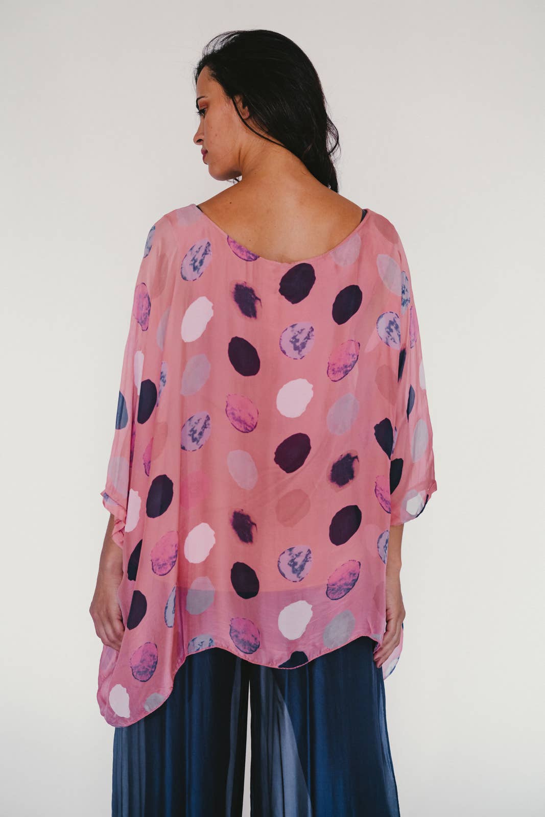 Top-Italian Flowy Silk with Dots: Guava / One Size