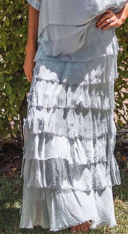 Silk Tiered Solid Skirt: Taupe / One Size