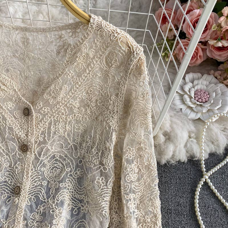 Crochet Lace Long Sleeve Cardigan
