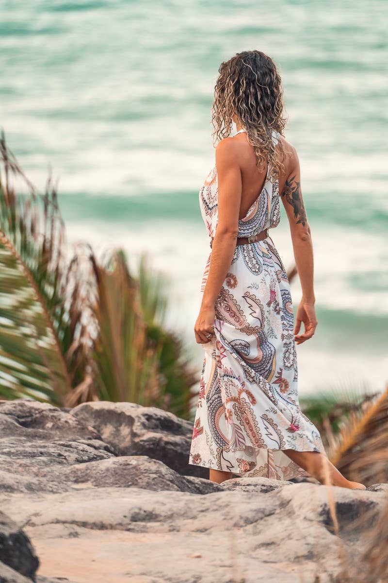 Maxi Halter Paisley Print Dress