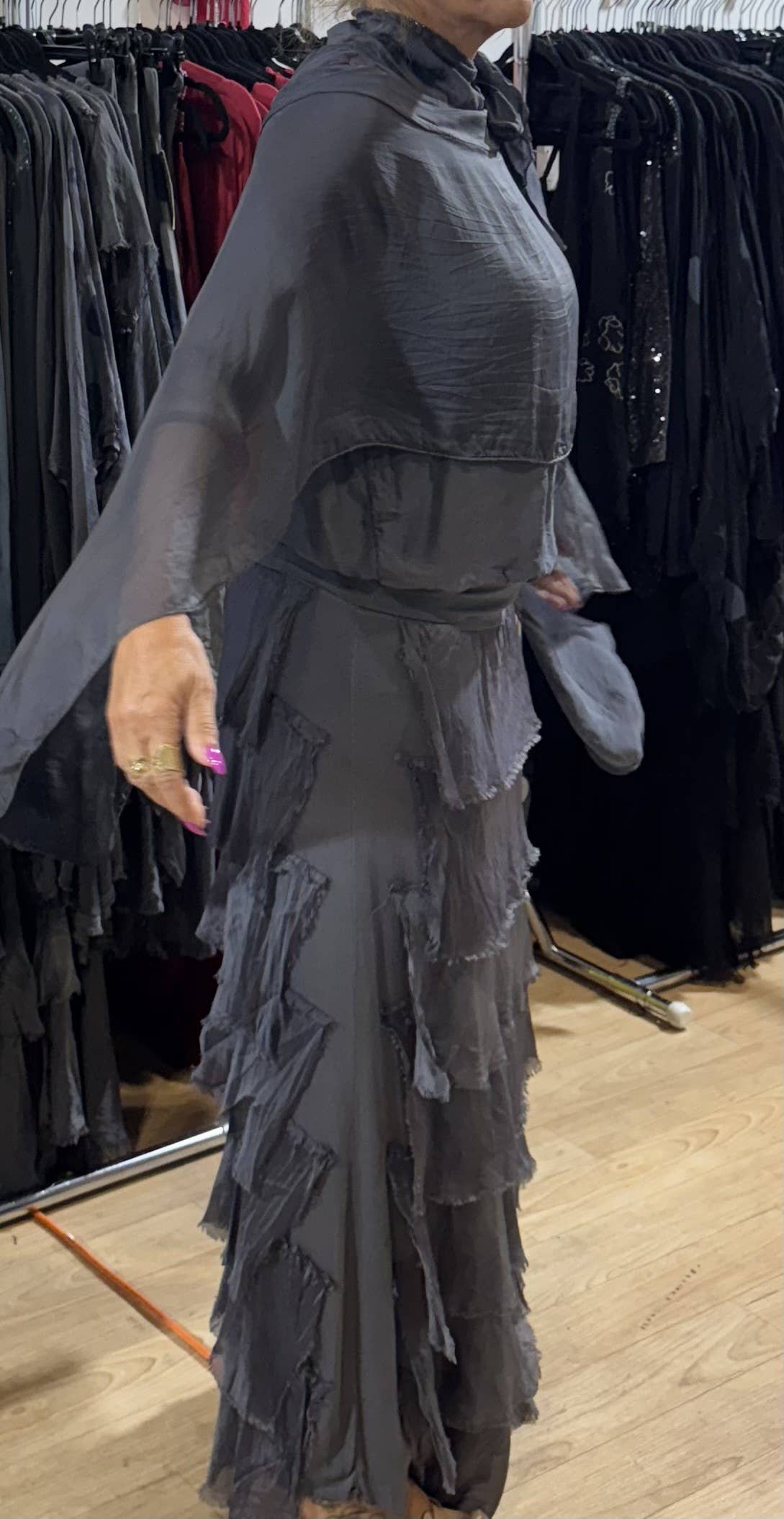 Silk Tiered Solid Skirt: Taupe / One Size