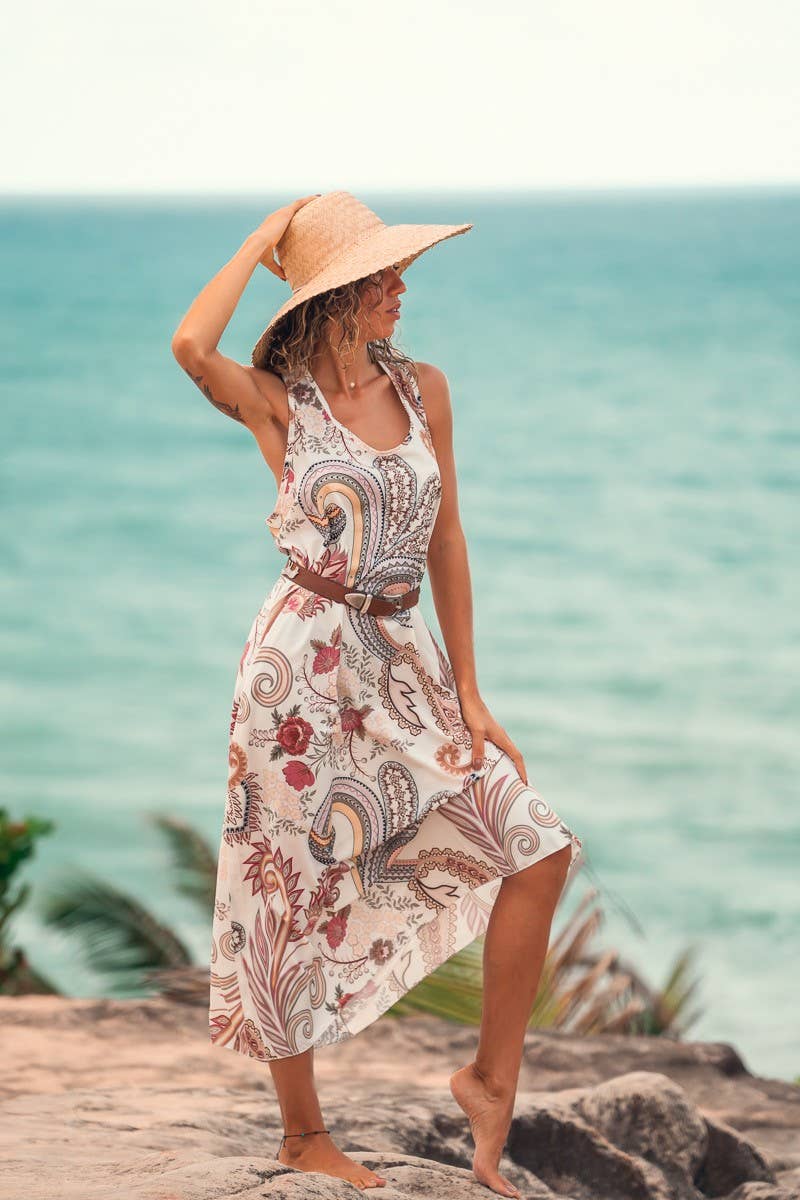 Maxi Halter Paisley Print Dress