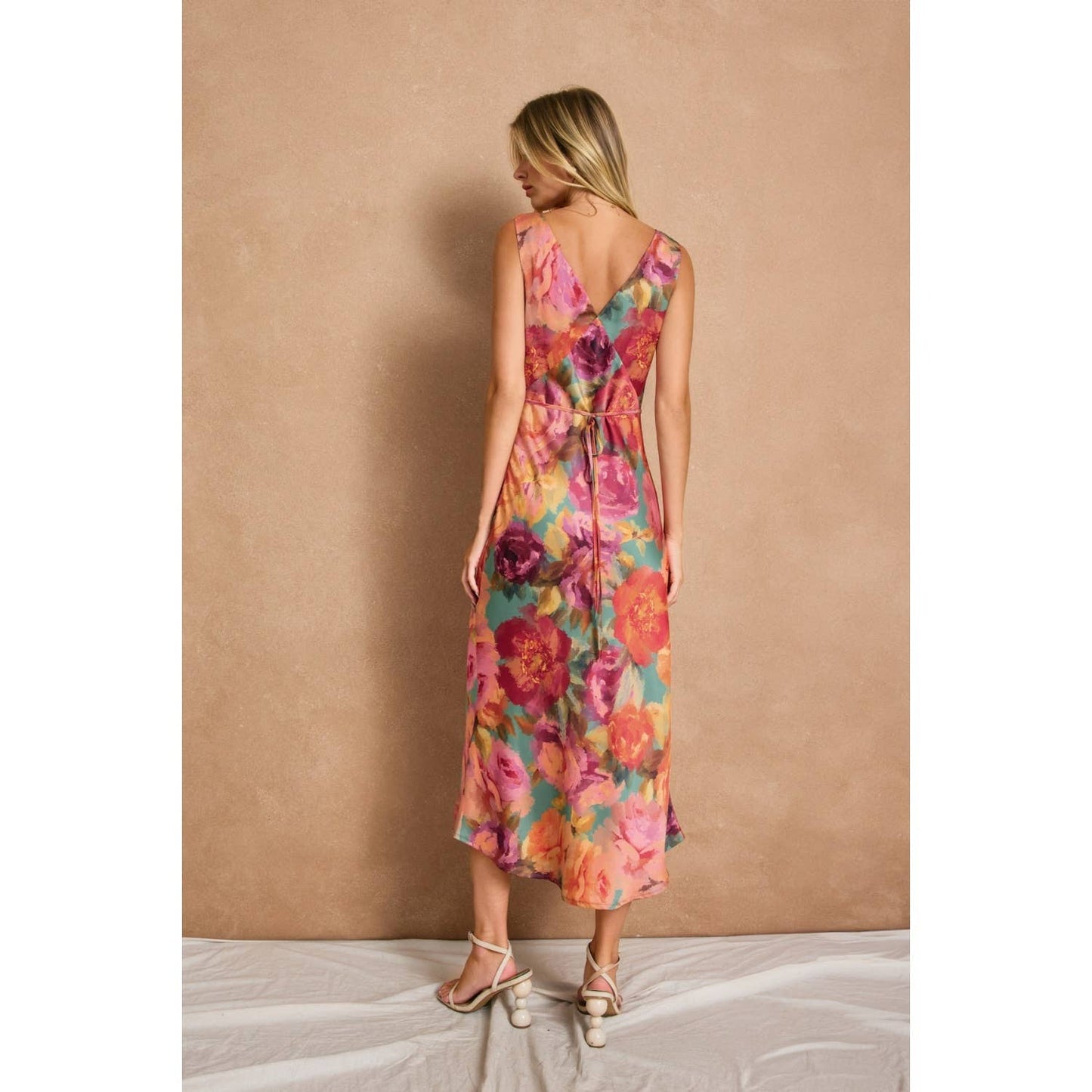 Vineyard Floral Slip Dress – Lined Satin Midi