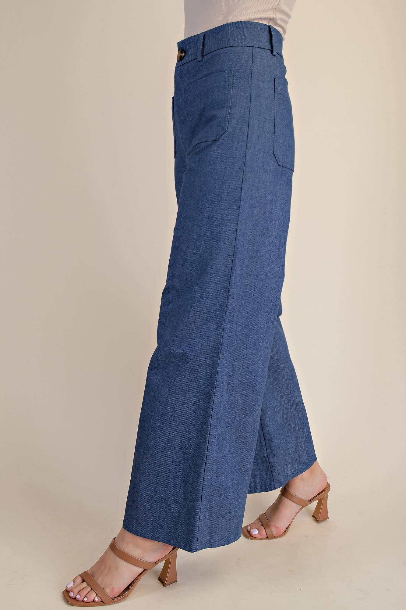 High Rise Front Pocket Wide Leg Jeans
