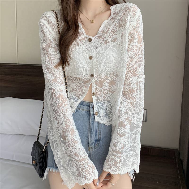 Crochet Lace Long Sleeve Cardigan