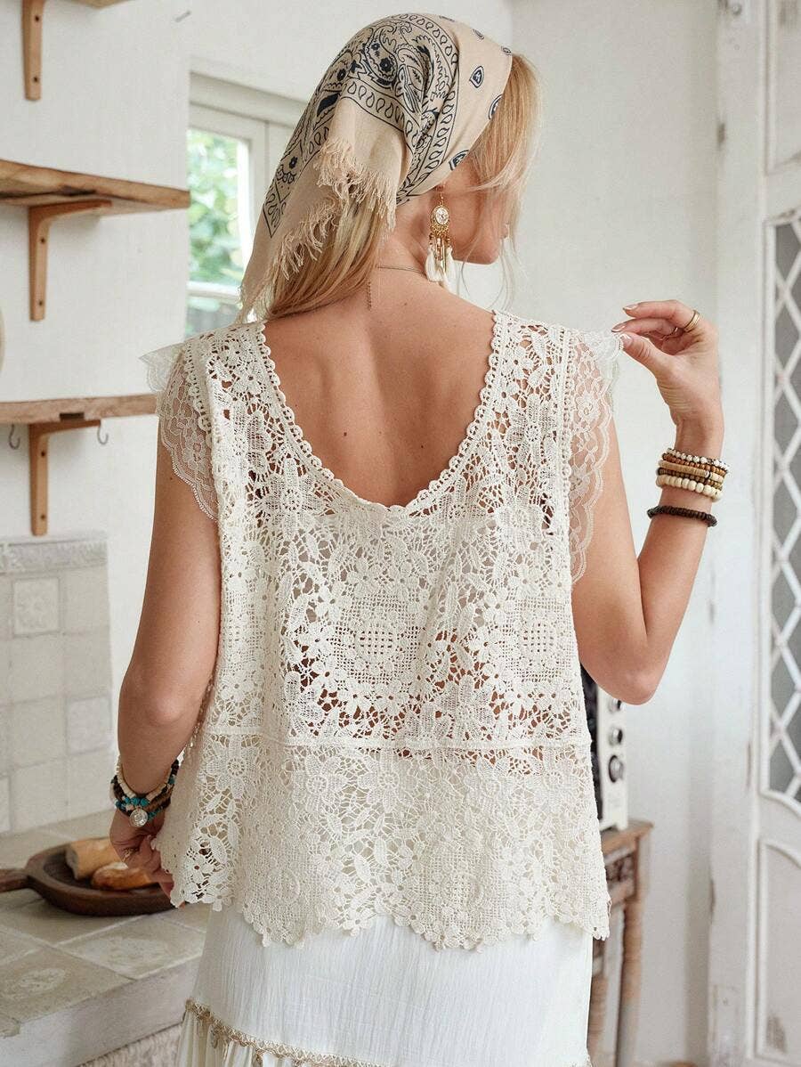 Crochet Lace Shell & Stone Trim Tank | SS26
