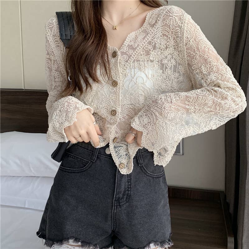 Crochet Lace Long Sleeve Cardigan