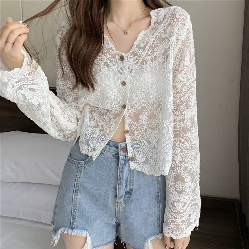 Crochet Lace Long Sleeve Cardigan