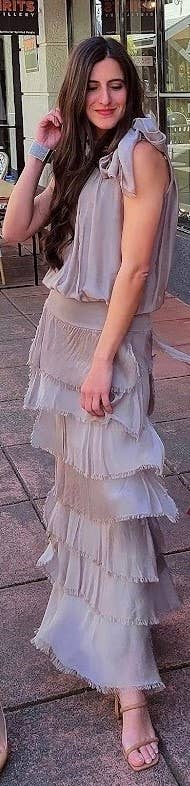 Silk Tiered Solid Skirt: Taupe / One Size
