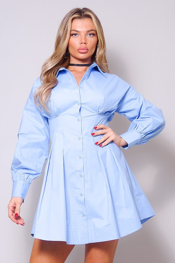 Stop & Flare Long Sleeve Poplin Mini Shirt Dress | Chambray | SS26