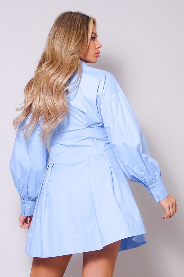 Stop & Flare Long Sleeve Poplin Mini Shirt Dress | Chambray | SS26