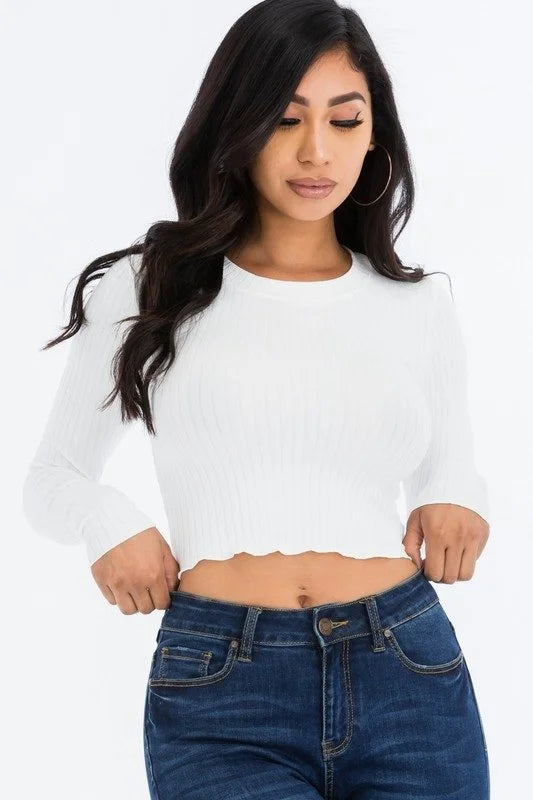 Round Neck Ribbed Crop Knit Top