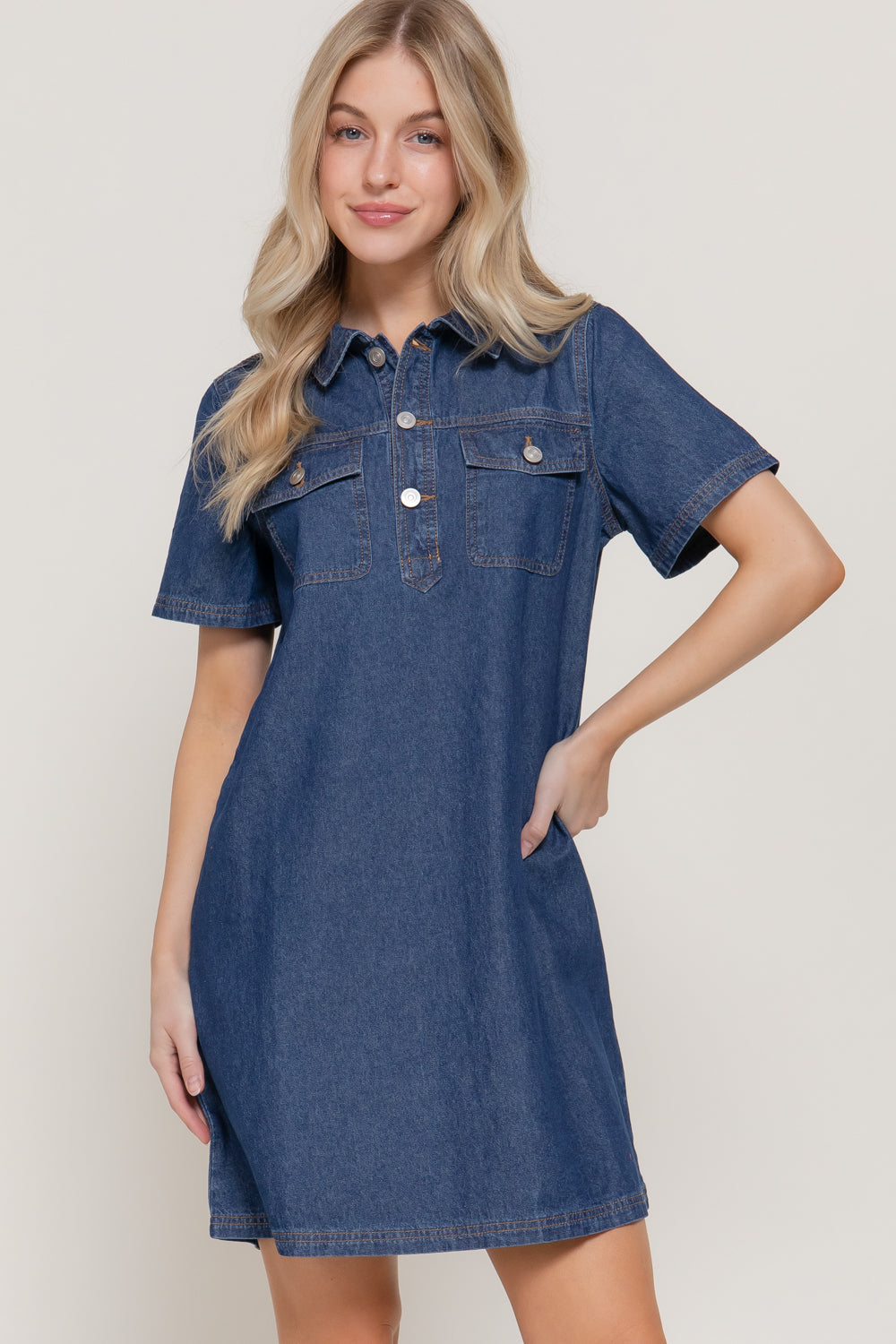 Short Sleeve Denim Shirt Dress