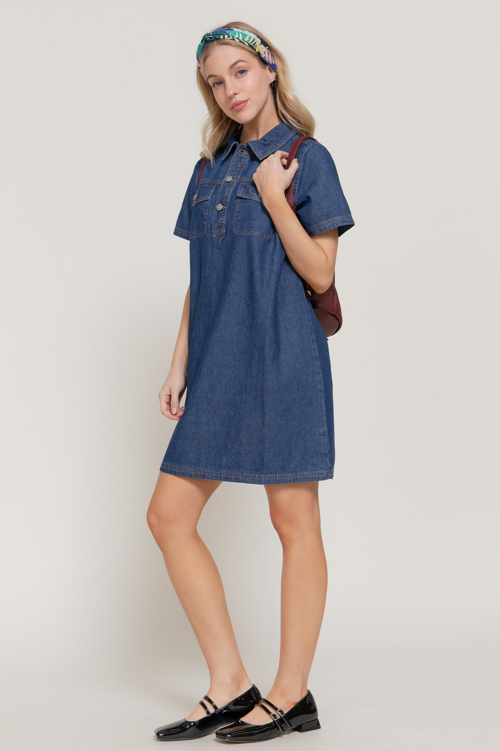 Short Sleeve Denim Shirt Dress
