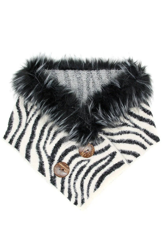 Zebra Pattern Tube Scarf Faux Button