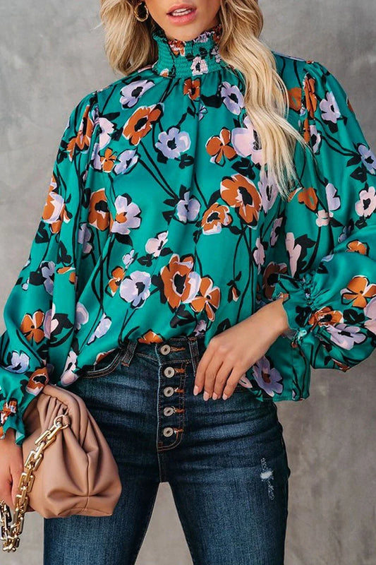 Turquoise Floral Blouse - Vibrant Spring Statement Piece
