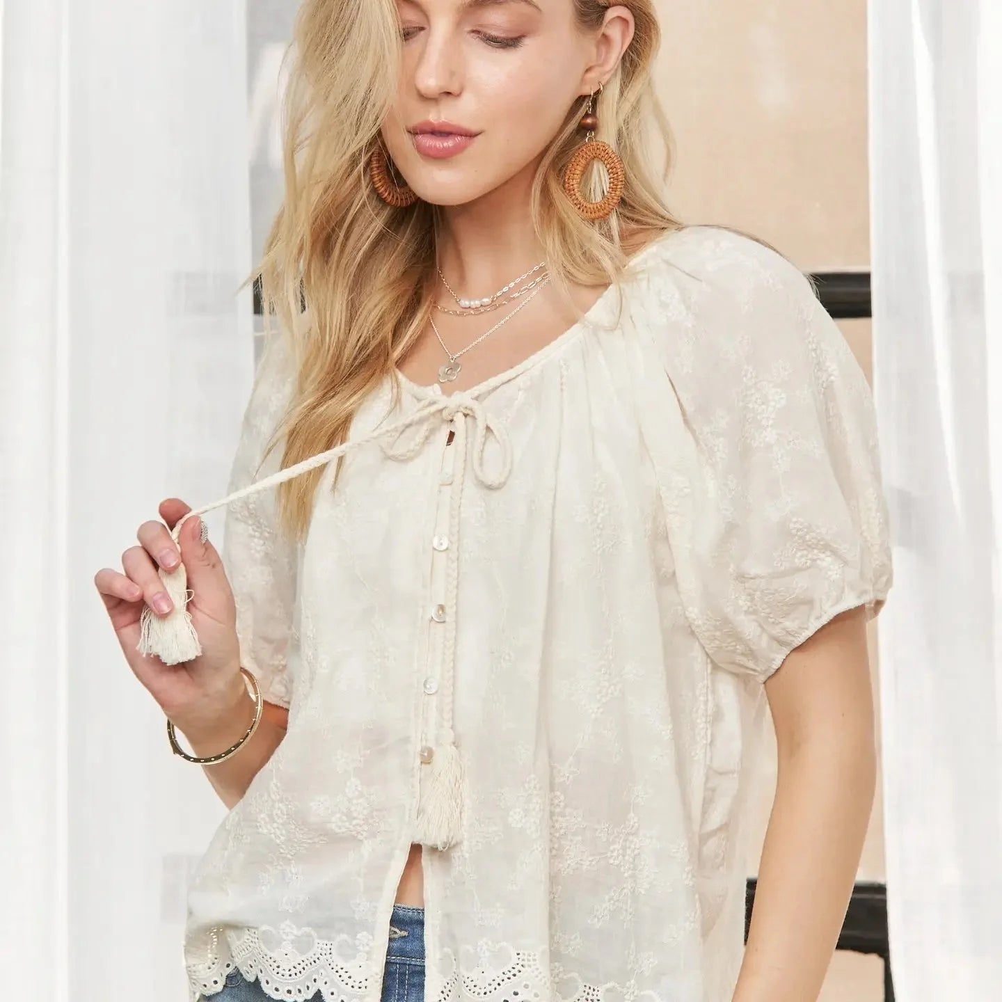 Lace Short Sleeves Top