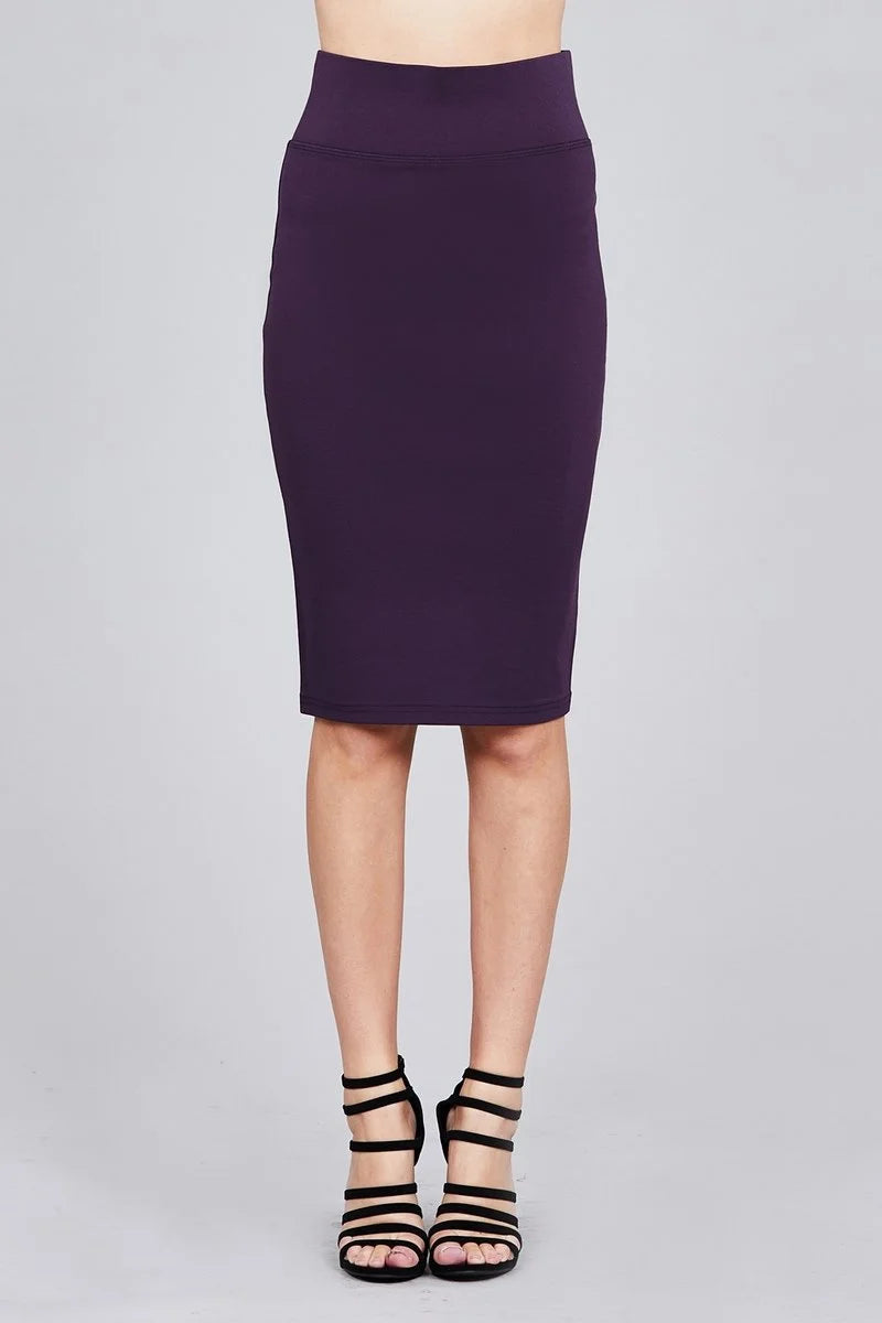 High Waist Ponte Midi Pencil Skirt