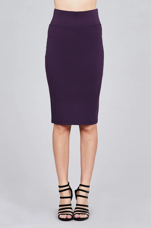 High Waist Ponte Midi Pencil Skirt