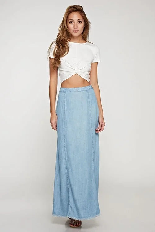 Long Light Blue Denim Skirt
