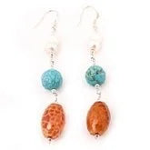 Freshwater Pearl Fire Agate & Turquoise Earrings