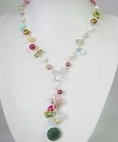 Multi Color Crystal & Freshwater Pearls Wtih a Round Jade Drop