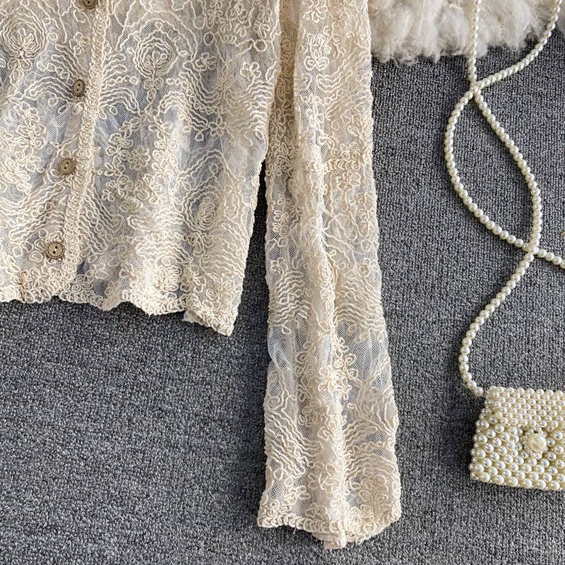 Crochet Lace Long Sleeve Cardigan
