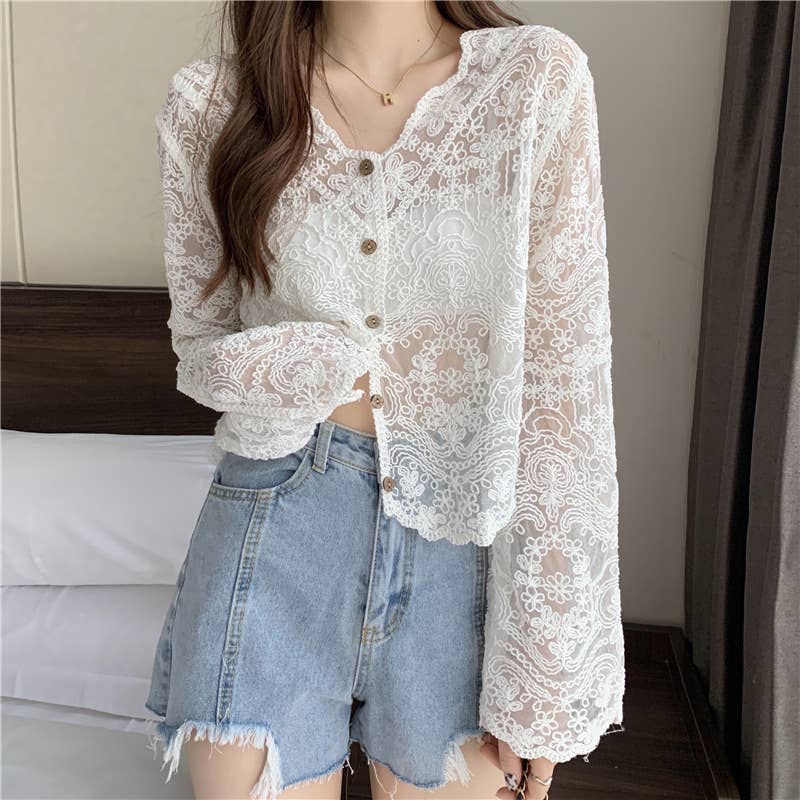 Crochet Lace Long Sleeve Cardigan