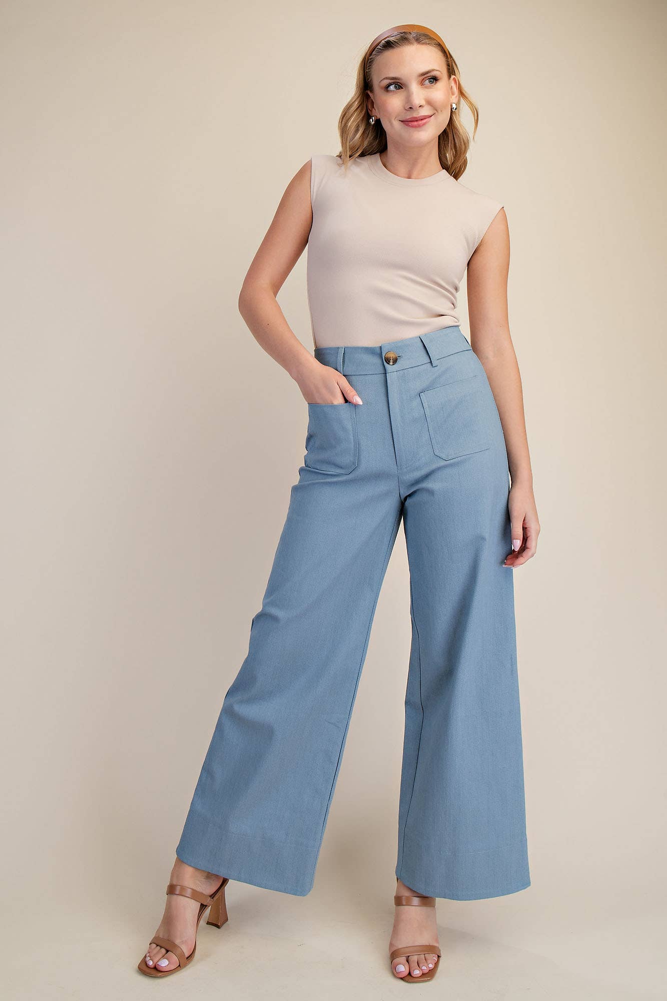High Rise Front Pocket Wide Leg Jeans