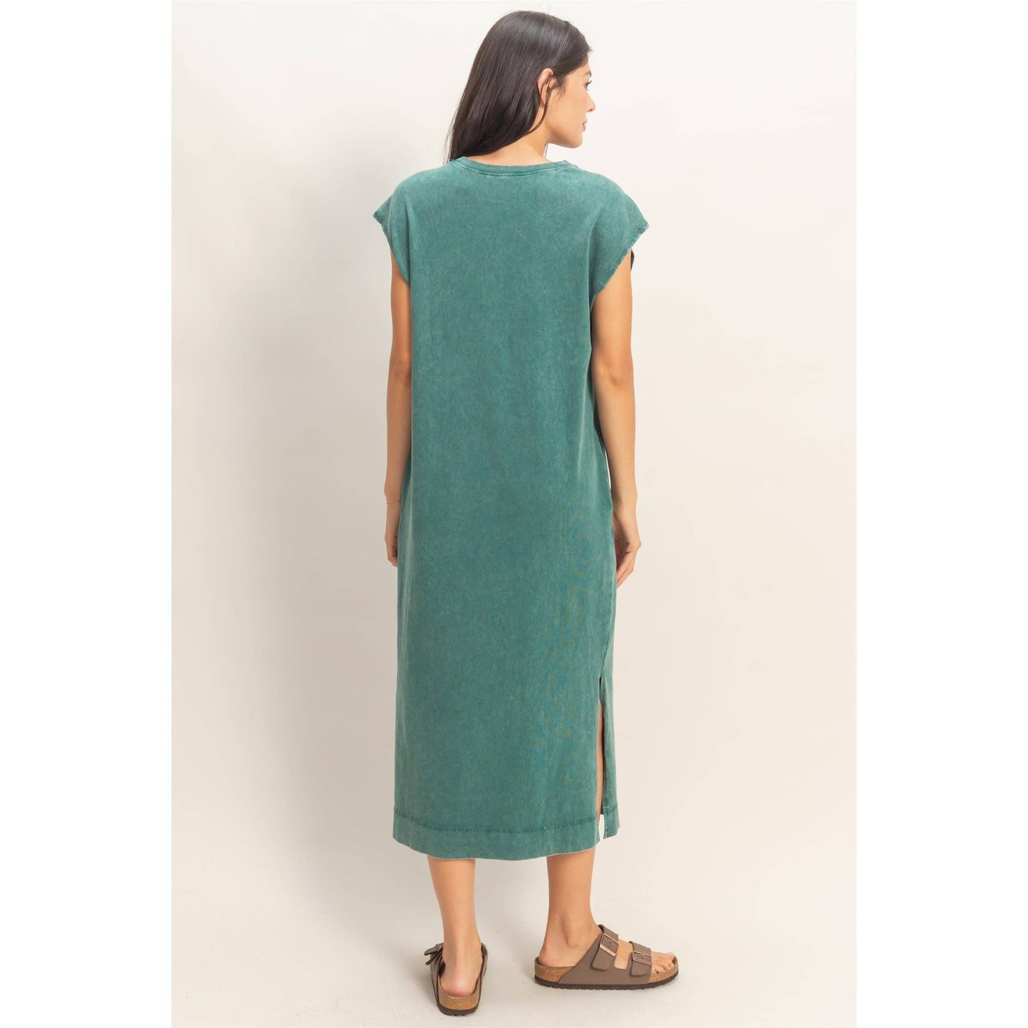 Mineral Wash Cap Sleeve Midi Dress