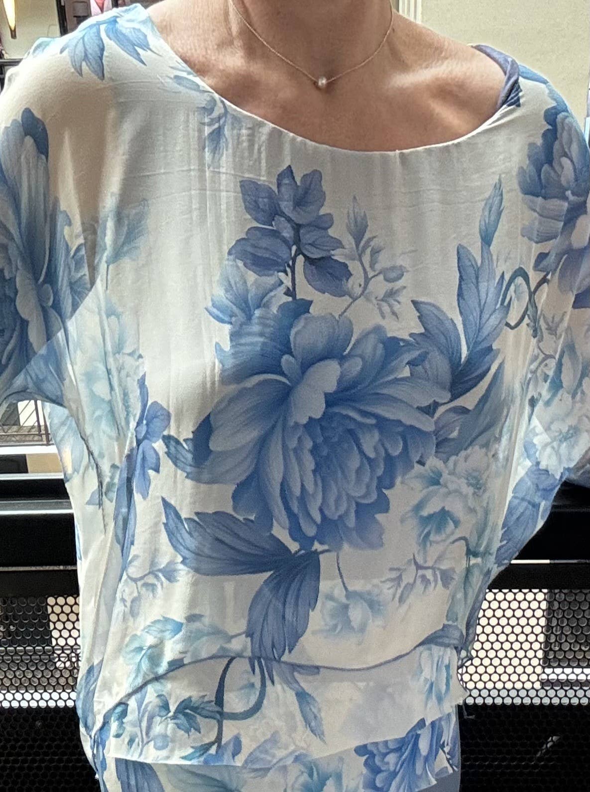 Italian Silk Print Top with Frayed Front Layers — New Style
