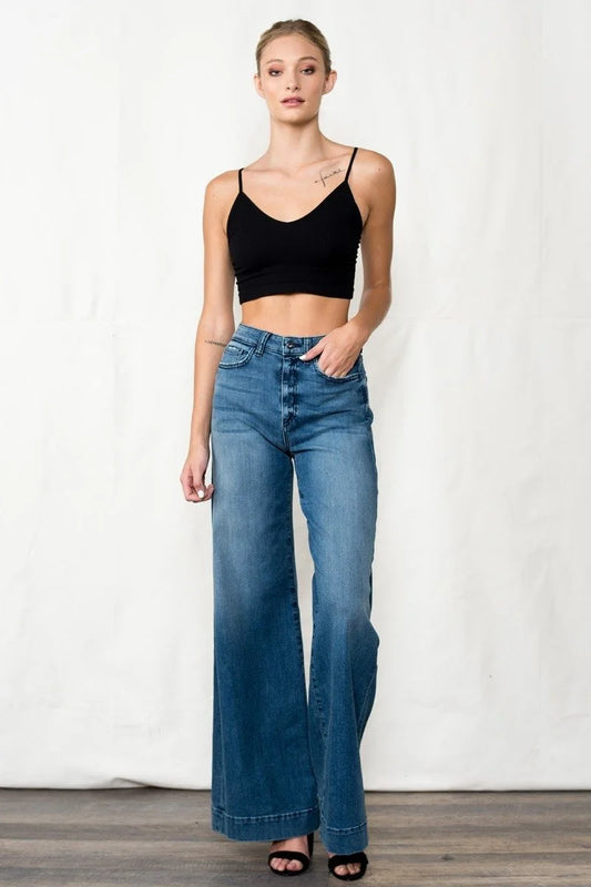 Wide Leg Tailored Hem Jeans