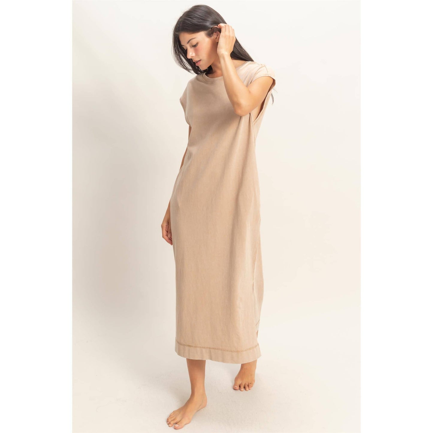 Mineral Wash Cap Sleeve Midi Dress