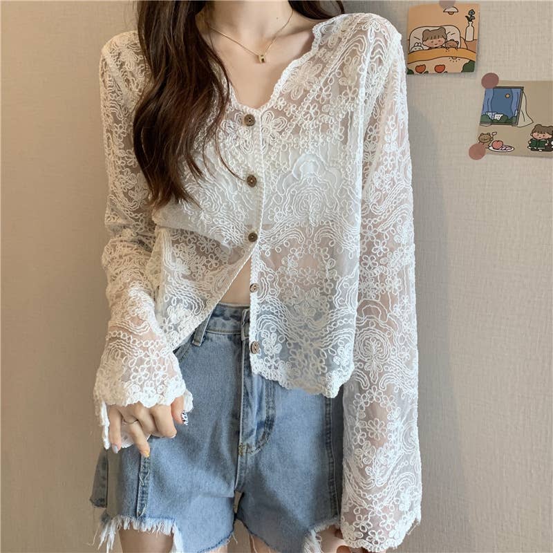 Crochet Lace Long Sleeve Cardigan