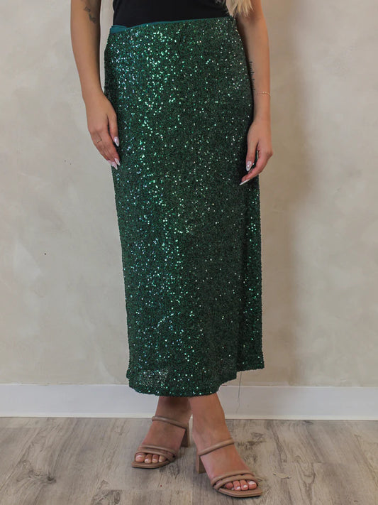 Green Sequin Midi Skirt